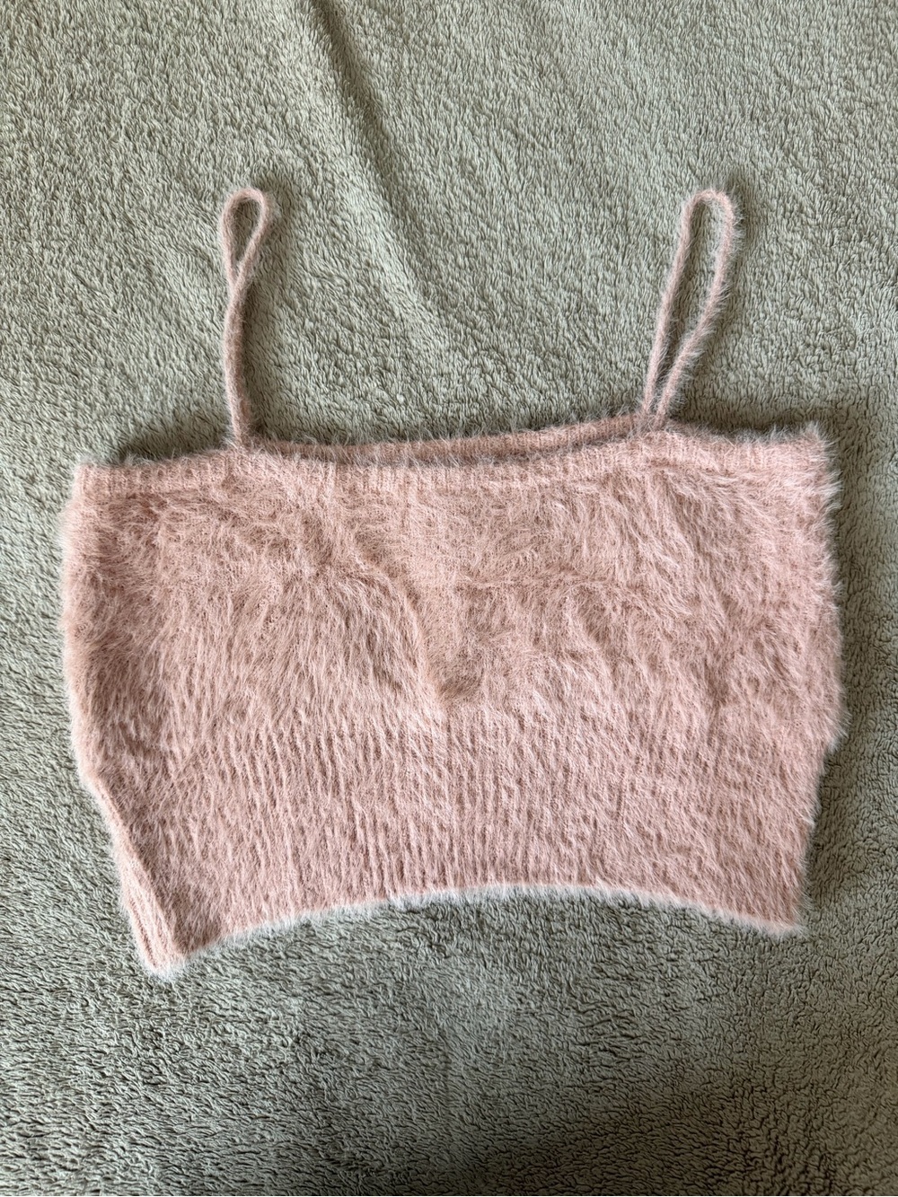 Blush Pink Fuzzy Spaghetti Strap Crop Top